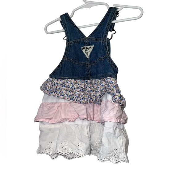 OshKosh B'gosh Denim jumper dress with Floral eyelet stripe 24m - Picture 3 of 3